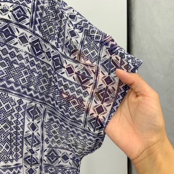 J Jill Blouse Women S Small Multi Split Neck Geometric Short Sleeve Sheer Tunic - Picture 5 of 12